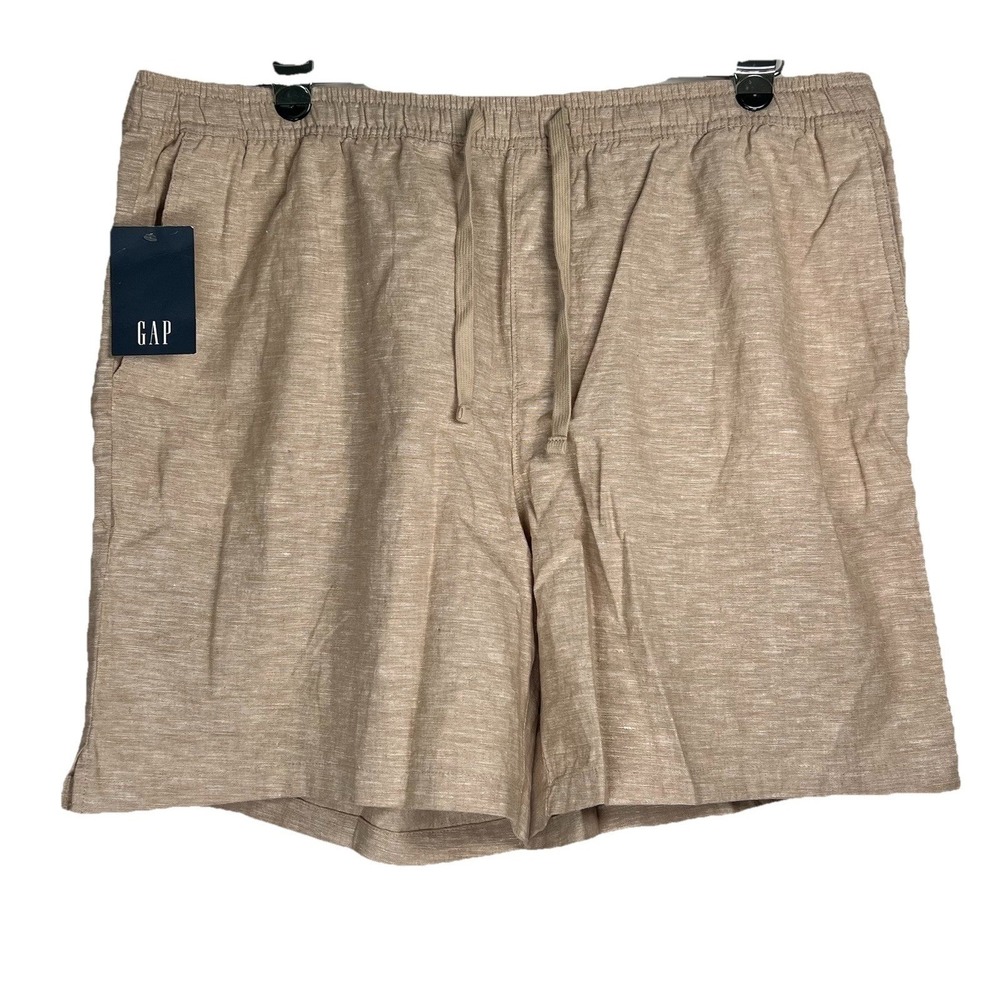 Gap Mens XXL Khaki Linen Blend‎ Pull On Shorts Elastic Waist NWT GP007979